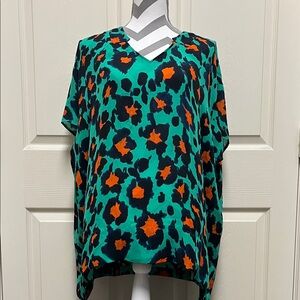 CAbi Vibrant Green and Orange Blouse